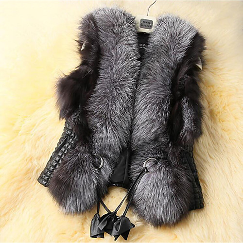

Women's Vest Daily Winter Regular Coat Loose Warm Streetwear Sophisticated Jacket Sleeveless Solid Colored Pleated Gray / Going out / Plus Size