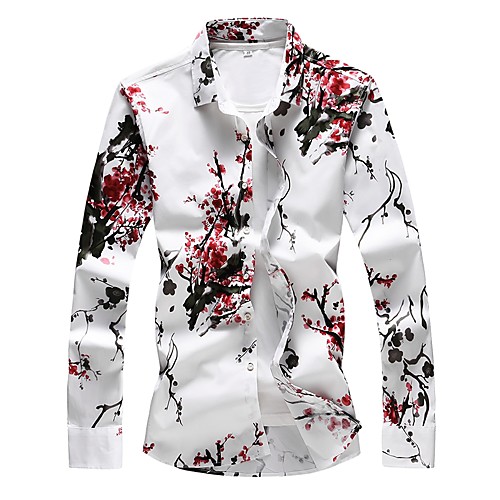 

Men's Shirt Floral Nature & Landscapes Plus Size Print Long Sleeve Casual Slim Tops Party Basic Beach Red