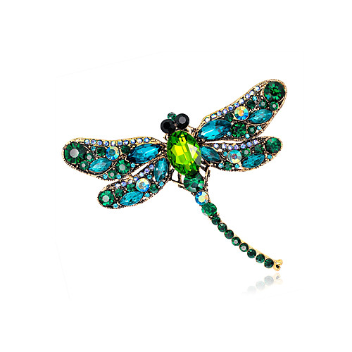 

Women's Brooches Vintage Style Dragonfly Animal Ladies Unique Design Vintage Color Rhinestone Gold Plated Brooch Jewelry Light Green Dark Green Champagne For Street Evening Party