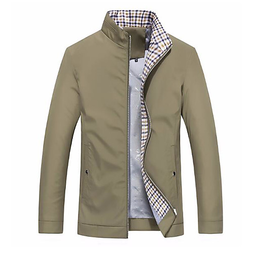 

Men's Jacket Going out Stand Regular Color Block Long Sleeve Black / Blue / Khaki M / L / XL