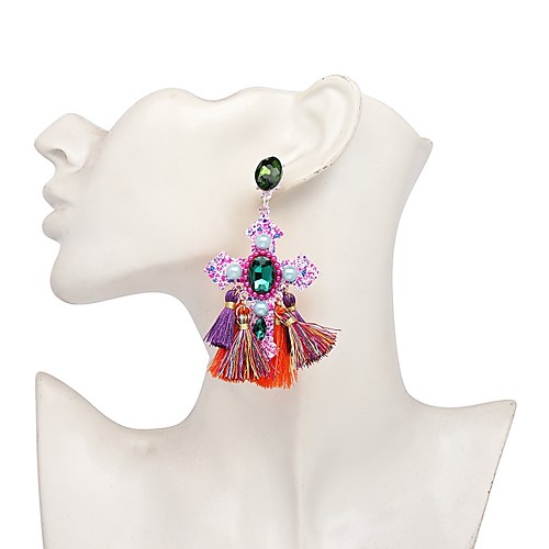 

Women's Amethyst Drop Earrings Tassel Cross Ladies Tassel Vintage Imitation Pearl Earrings Jewelry Rainbow / Brown For Daily 1 Pair