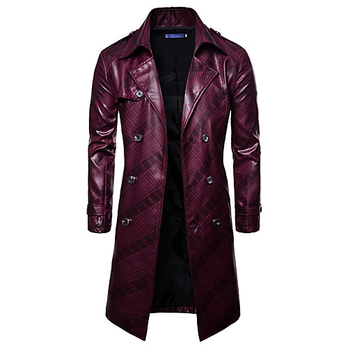 

Men's Coat Daily Winter Fall & Winter Long Coat Shirt Collar Regular Fit Jacket Long Sleeve Striped Wine Royal Blue