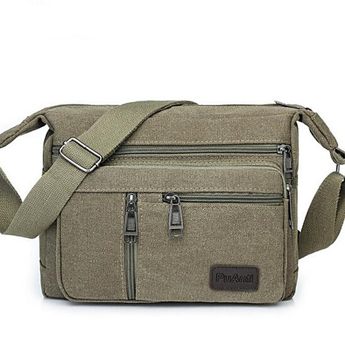 

Men's Zipper Canvas Shoulder Messenger Bag Canvas Bag Solid Color Brown / Army Green / Khaki