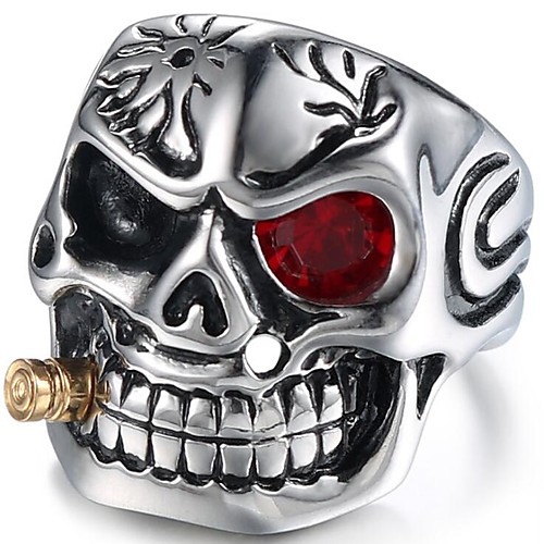 

Men Band Ring Ruby Vintage Style Red Silver Titanium Steel Skull Vintage 1pc 8 9 10 11 12 / Men's