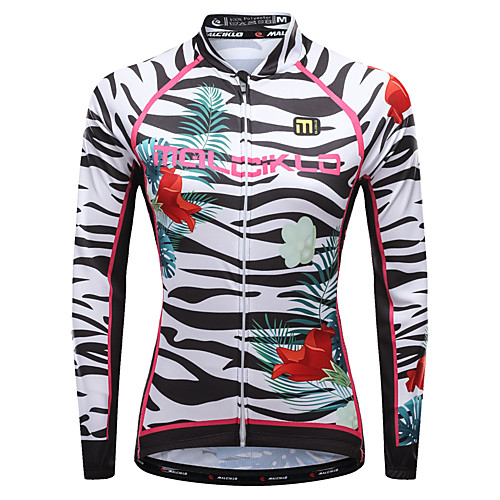 

Malciklo Women's Long Sleeve Cycling Jersey Winter Summer Lycra Polyester White Purple Red Floral Botanical Zebra Plus Size Bike Jersey Quick Dry Breathable Reflective Strips Back Pocket Sports