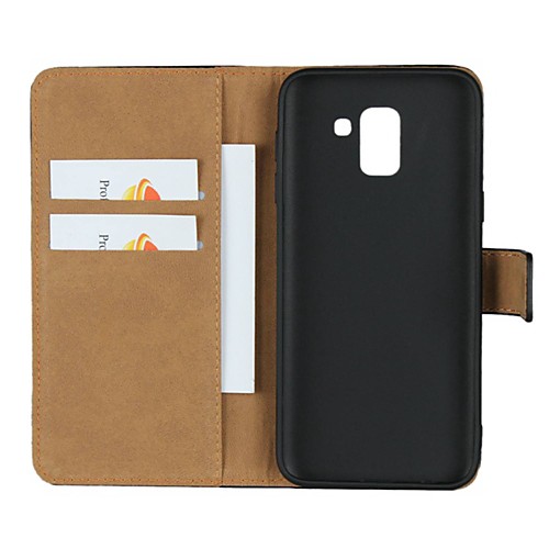 

Phone Case For Samsung Galaxy Full Body Case Leather Wallet Card J7 J7 (2016) J6 J5 J5 (2016) J4 J3 J3 (2016) J2 PRO 2018 J2 Wallet Card Holder with Stand Solid Color Hard Genuine Leather