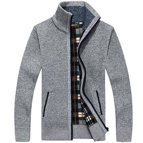 

Men's Streetwear Solid Colored Cardigan Long Sleeve Regular Sweater Cardigans Stand Collar Black Wine Light gray