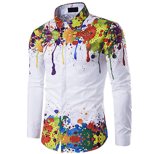 

Men's Shirt Rainbow Vintage Style Long Sleeve Going out Slim Tops Rainbow / Fall / Winter / Spring