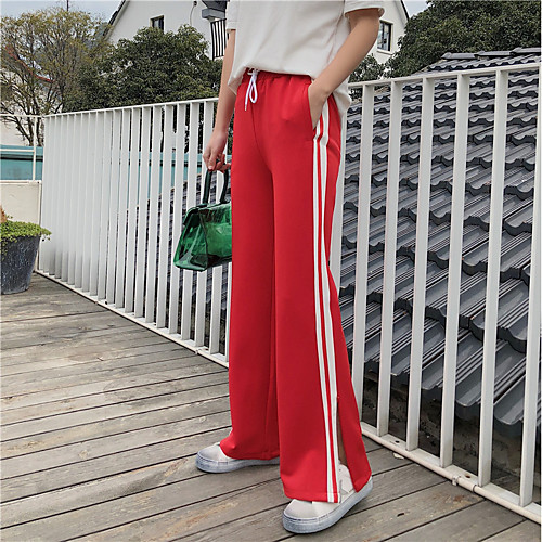 

Women's High Waist Joggers Jogger Pants Streetwear Track Pants Sweatpants Athleisure Wear Bottoms Wide Leg Winter Fitness Gym Workout Workout Breathable Quick Dry Soft Sport Stripes Black Red Blue