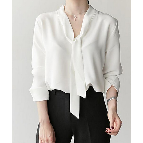 

Women's Solid Colored Slim Blouse Basic Daily V Neck White / Blue / Red