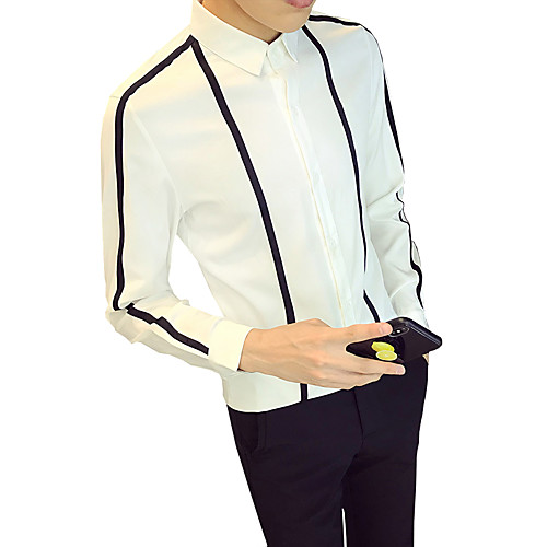 

Men's Shirt Striped Long Sleeve Daily Slim Tops Business Classic Collar White / Fall / Work