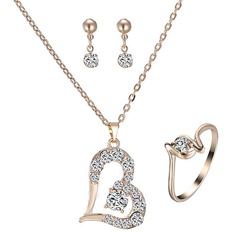 

Women's Stud Earrings Necklace Ring Classic Heart Hollow Heart Ladies Stylish Classic Imitation Diamond Earrings Jewelry Gold For Daily