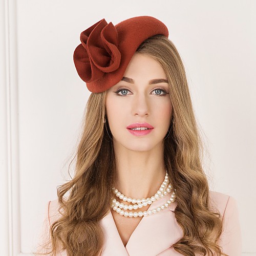 

100% Wool Kentucky Derby Hat / Hats with Floral 1pc Casual / Daily Wear / Horse Race Headpiece