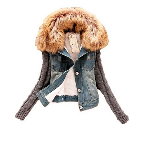 

Women's Denim Jacket Daily Fall & Winter Short Coat Basic Jacket Long Sleeve Solid Colored Blue / Plus Size