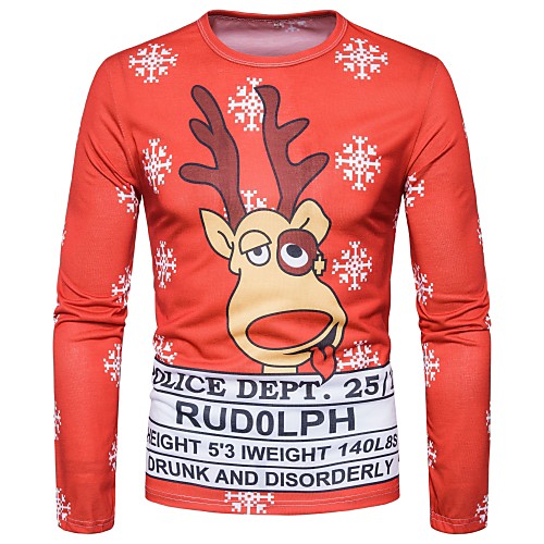

Men's T shirt Geometric Long Sleeve Christmas Tops Red