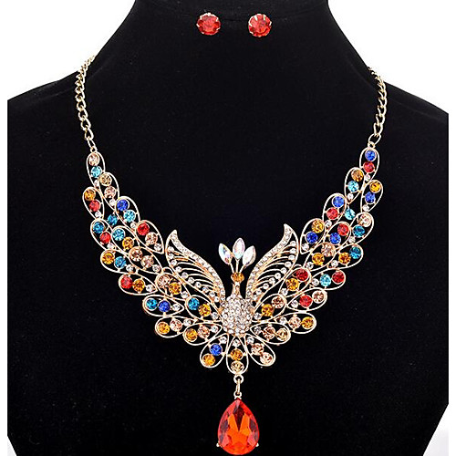 

Women's Stud Earrings Statement Necklace Bridal Jewelry Sets Tassel Long Peacock Ladies Tassel Bohemian Indian Rhinestone Earrings Jewelry Rainbow / Red / Champagne For Wedding Evening Party 1 set
