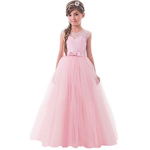 

Ball Gown Floor Length Flower Girl Dresses Party Tulle Sleeveless Jewel Neck with Bow(s)