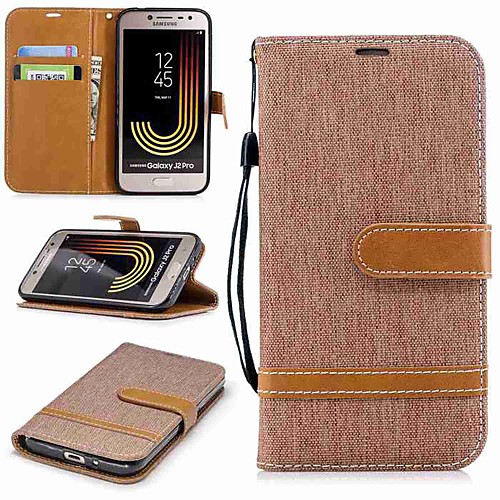 

Case For Samsung Galaxy J6 / J5 (2017) / J5 (2016) Wallet / Card Holder / with Stand Full Body Cases Solid Colored Hard Textile