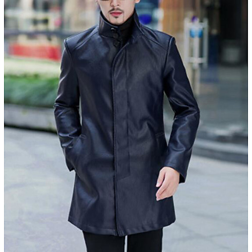 

Men's Jacket Going out Spring & Fall Winter Regular Coat Jacket Long Sleeve Solid Colored Black Navy Blue