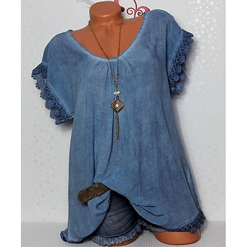 

Women's Shirt Solid Colored Plus Size Short Sleeve Daily Tops Basic Black Blue Blushing Pink