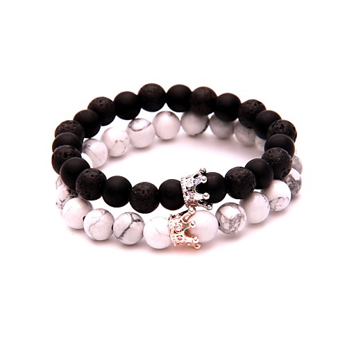 

Men's Black Matte Natural Stone Bead Bracelet Beads Creative Simple Fashion Cord Bracelet Jewelry White / Black For Daily Going out / Rhinestone