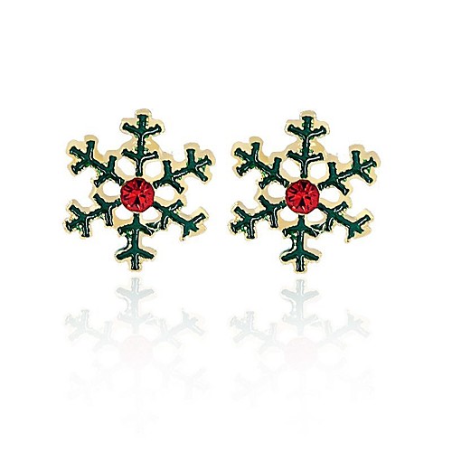 

Women's Stud Earrings Hollow Out Snowflake Ladies Simple Rhinestone Earrings Jewelry Green For Christmas 1 Pair