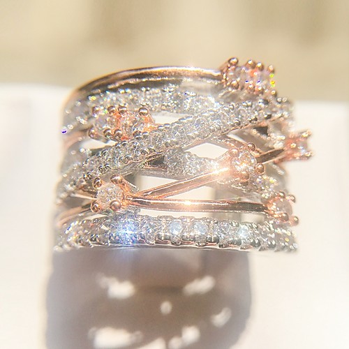 

Women's Ring 1pc Rose Gold Copper Rose Gold Plated Imitation Diamond Ladies Unique Design Fashion Wedding Evening Party Jewelry Crossover Halo Gypsophila Lovely