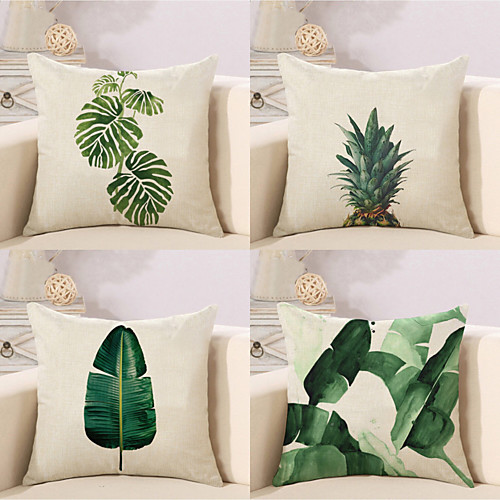

4 pcs Cotton / Linen Modern / Contemporary Pillow Case, Botanical Leaf Fashion Nature Inspired Pastoral Style