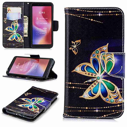 

Case For Xiaomi Xiaomi Redmi Note 5 Pro / Redmi 6A / Redmi 6 Wallet / Card Holder / with Stand Full Body Cases Butterfly Hard PU Leather