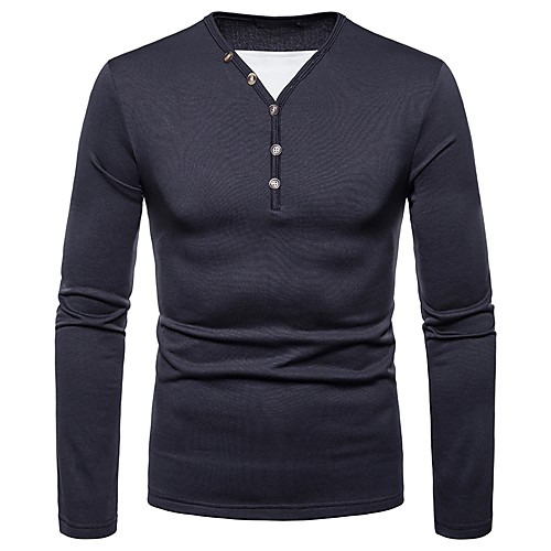

Men's T shirt Shirt Graphic Solid Colored Long Sleeve Daily Tops V Neck Wine Black Dark Gray