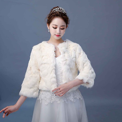 

3/4 Length Sleeve Coats / Jackets Faux Fur Wedding / Party / Evening Women's Wrap With Flower