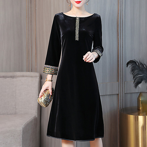 

Women's Sheath Dress Knee Length Dress Wine Black Long Sleeve Geometric Print Fall Winter Round Neck Elegant Streetwear Going out Slim M L XL XXL 3XL 4XL / Plus Size / Velvet / Plus Size