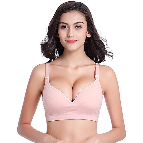 

Women's Maternity Bra Push-up Wireless Backless Pleated 3/4 Cup Solid Colored Daily Blushing Pink