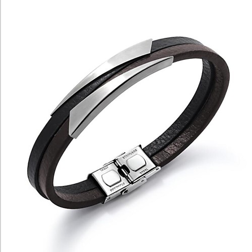 

Муж. Стильные Кожаные браслеты Браслет Кожа Креатив Мода Браслеты Бижутерия Черный / Серебряный Назначение Повседневные Офис и карьера
