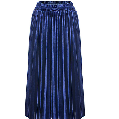 

Women's Daily Street chic Maxi A Line Skirts - Solid Colored Pleated Gold Royal Blue Green S M L