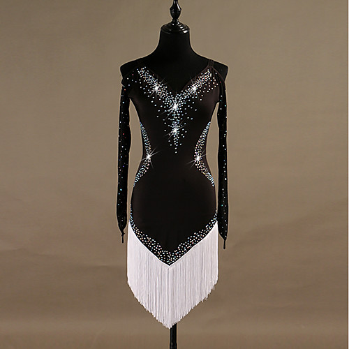 

Latin Dance Dress Crystals / Rhinestones Women's Training Long Sleeve High Spandex Tulle
