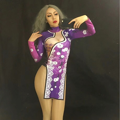 

Exotic Dancewear Dress Split Pattern / Print Women's Performance Long Sleeve Spandex
