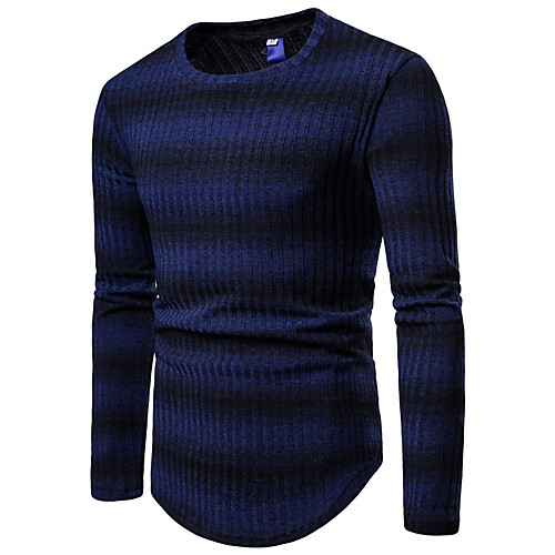 

Men's Basic Streetwear Striped Pullover Long Sleeve Plus Size Slim Long Sweater Cardigans Round Neck Fall Winter Wine Orange Light gray / Weekend