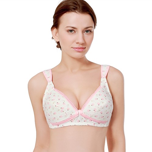 

Women's Maternity Bra Push-up Wireless Lace Print 3/4 Cup Geometric Daily Cotton Blue
