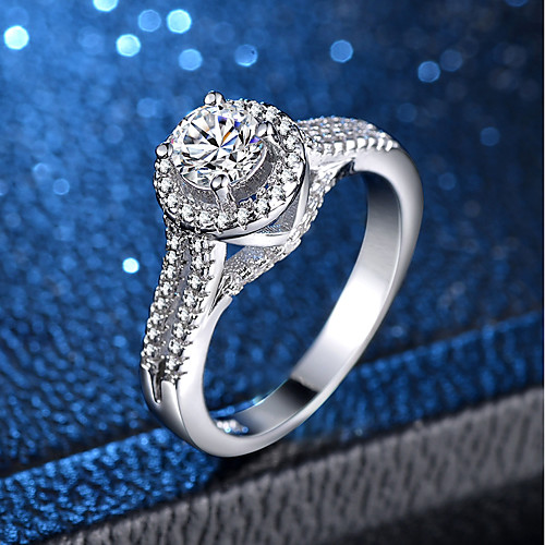 

Women's Ring Micro Pave Ring 1pc Silver Copper Platinum Plated Imitation Diamond Four Prongs Ladies Classic Romantic Wedding Engagement Jewelry Classic Halo Simulated Love Lovely