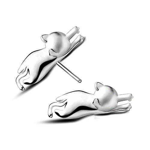 

Women's Stud Earrings 3D Cat Ladies Simple Earrings Jewelry Silver For Daily 1 Pair