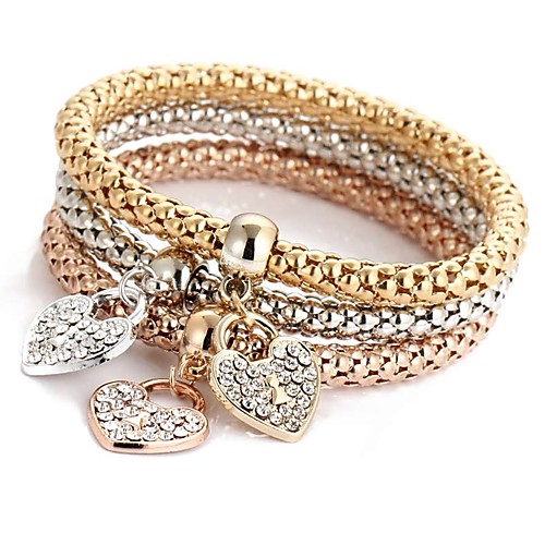 

3pcs Women's Pendant Bracelet Layered Heart Ladies Italian Sweet Rhinestone Bracelet Jewelry Rose Gold For Ceremony Evening Party