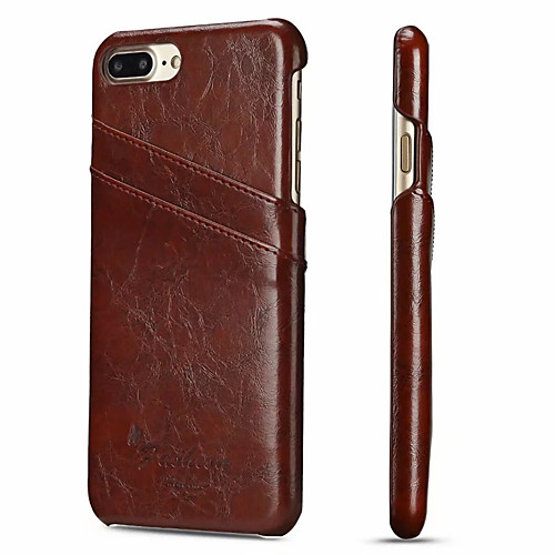 

Phone Case For Apple Back Cover Leather iPhone 8 Plus iPhone 7 Plus Card Holder Solid Color Hard Genuine Leather