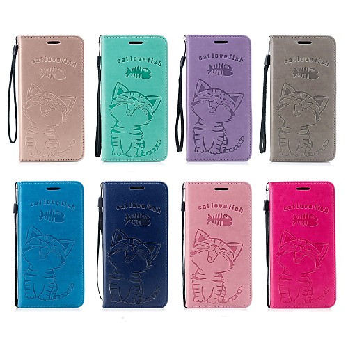 

Case For Apple iPhone X / iPhone 8 Plus / iPhone 8 Wallet / Card Holder / with Stand Full Body Cases Cat Hard PU Leather