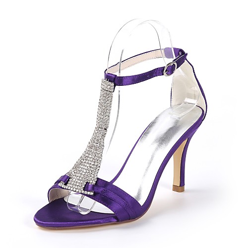 

Women's Wedding Shoes Stiletto Heel Open Toe Sweet Wedding Party & Evening Satin Rhinestone Buckle Solid Colored White Purple Dark Purple