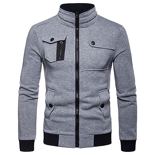 

Men's Sweatshirt Zip Up Hoodie Solid Colored Stand Collar Daily Basic Hoodies Sweatshirts Long Sleeve Light gray Black Dark Gray