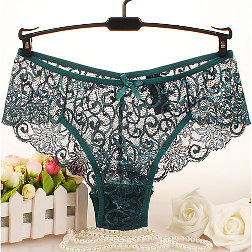 

Women's Normal Lace Solid Colored Brief Micro-elastic Mid Waist Sexy Blue S