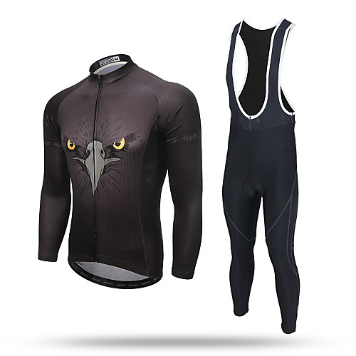 

XINTOWN Men's Long Sleeve Cycling Jersey with Bib Tights Winter Coolmax Mesh Spandex Black Eagle Bike Pants / Trousers Jersey Bib Tights 3D Pad Breathable Reflective Strips Back Pocket Limits