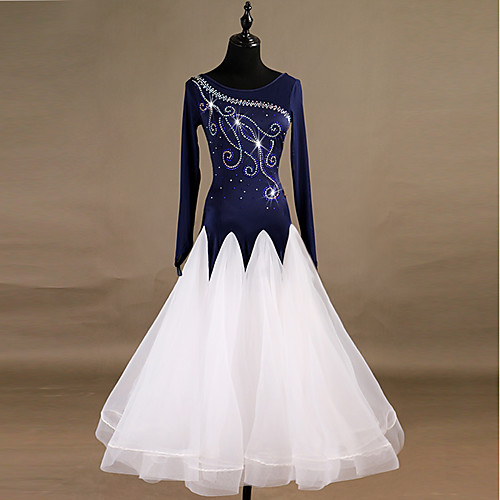 

Ballroom Dancing Dress Crystals / Rhinestones Women's Training Long Sleeve High Nylon Organza Tulle Performance Dancewear
