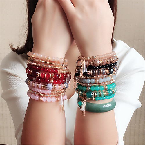 

Women's Charm Bracelet Wrap Bracelet Bracelet Layered Stacking Stackable Unique Design Boho Acrylic Bracelet Jewelry Dark Red / Pink / Green For Birthday / Crystal Bracelet / Pendant Bracelet